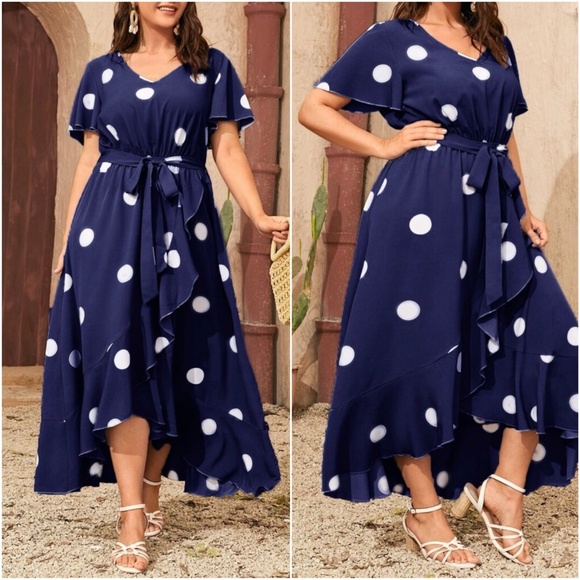 Plus Boho Sage Green Polka Dot Ruffle Maxi Dress - Picture 3 of 8